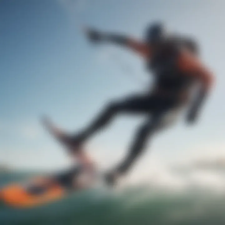 A kitesurfer expertly maneuvering a foil board in strong winds