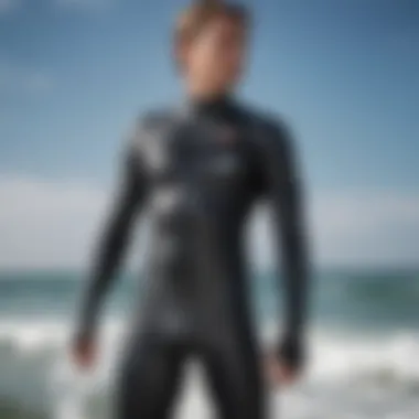 Close-up of wetsuit material showcasing flexibility.