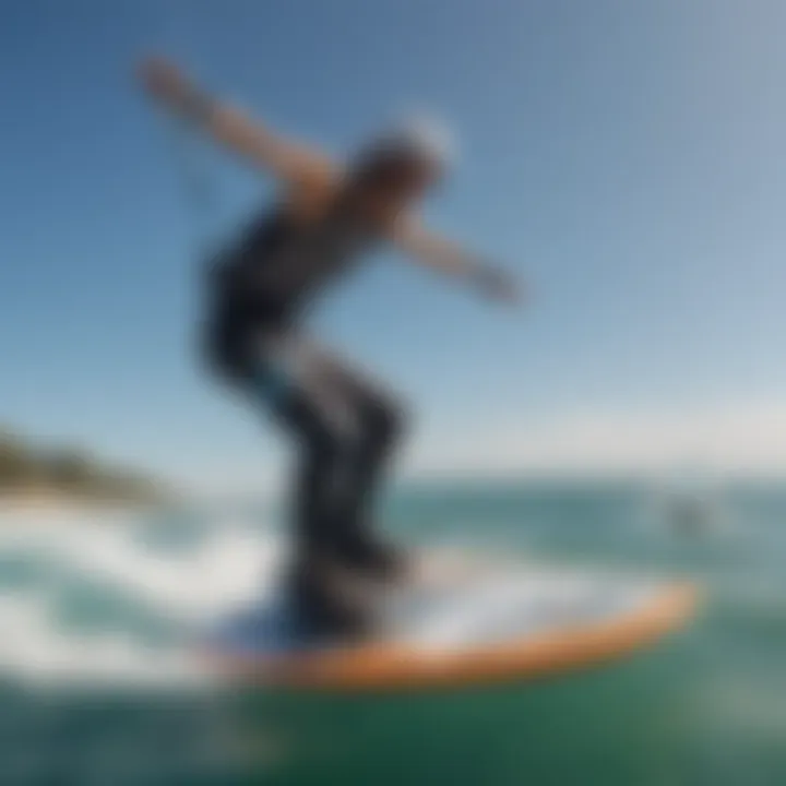 Kiteboarder demonstrating skill levels with a hydrofoil board