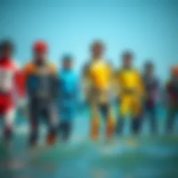 A variety of wetsuits designed for different water temperatures