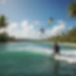 A stunning view of Coconut Bay Beach with vibrant kiteboarding activity