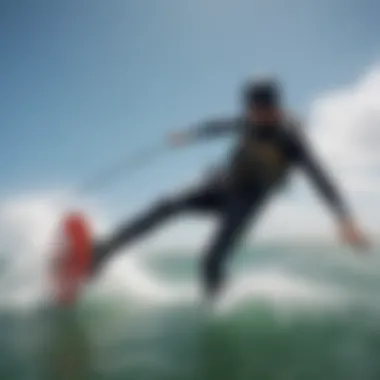 A kiteboarder performing tricks in the water