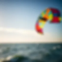 Colorful kite soaring over the tranquil waters of East Wind