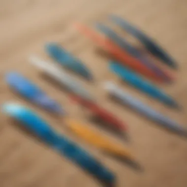 An array of different Armstrong foil types displayed on a beach.