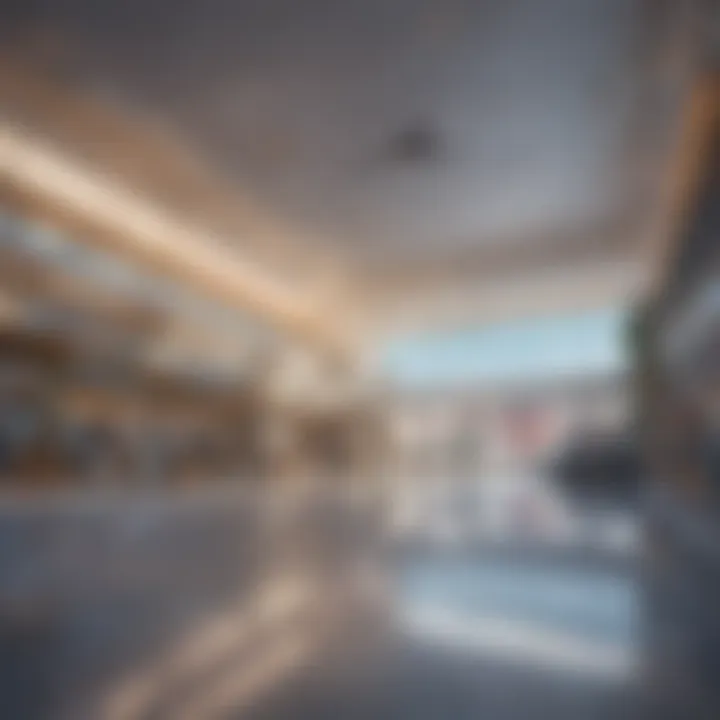 Interior of a modern airport terminal, highlighting amenities for travelers.