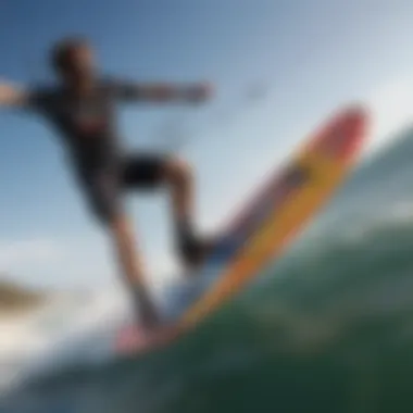 Close-up view of a freestyle kiteboard showcasing its unique design features