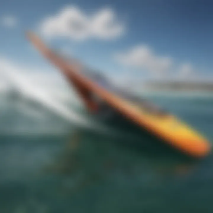 Close-up of hydrofoil board design showcasing its sleek profile.