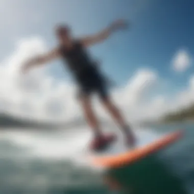 A practitioner demonstrating advanced techniques on a hydrofoil board.