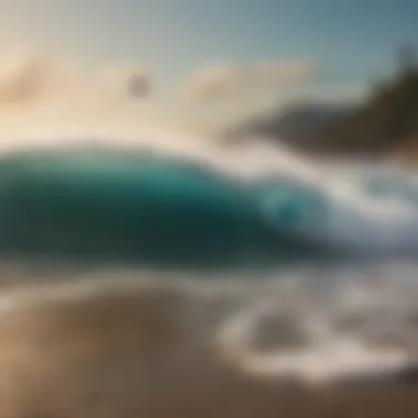 A scenic beach backdrop with the Infinity Wave Surf System in action.