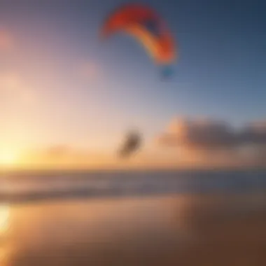 A serene view of Kite Beach at sunset showcasing vibrant skies