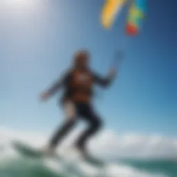 A vibrant kite soaring high against a blue sky