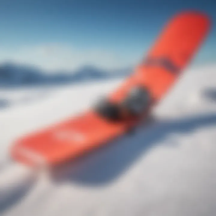 Close-up of specialized kite snowboarding gear laid out on the snow