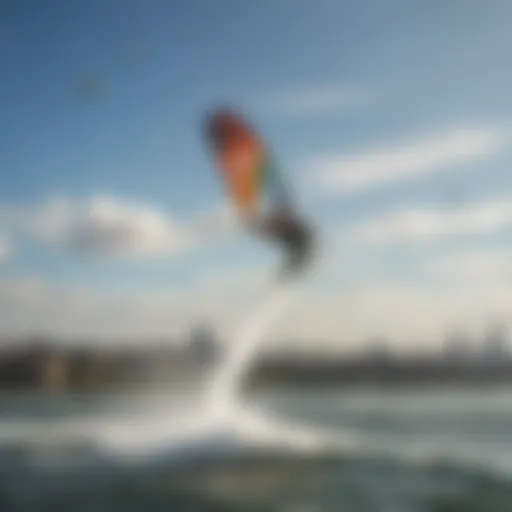 A breathtaking view of kiteboarders soaring over the waters of Boston, showcasing the thrill of the sport.