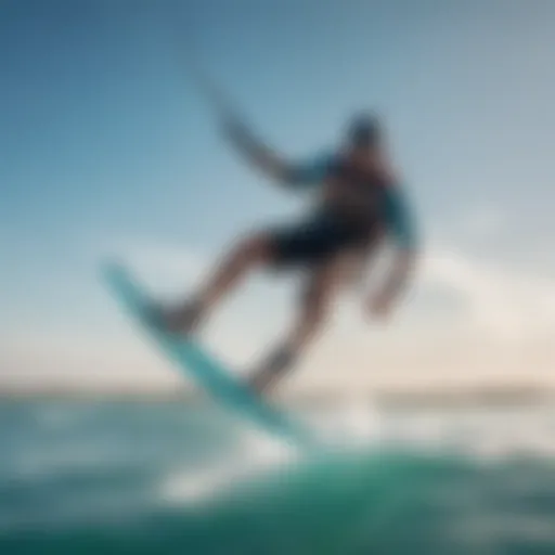 Kiteboarder gliding over azure waters