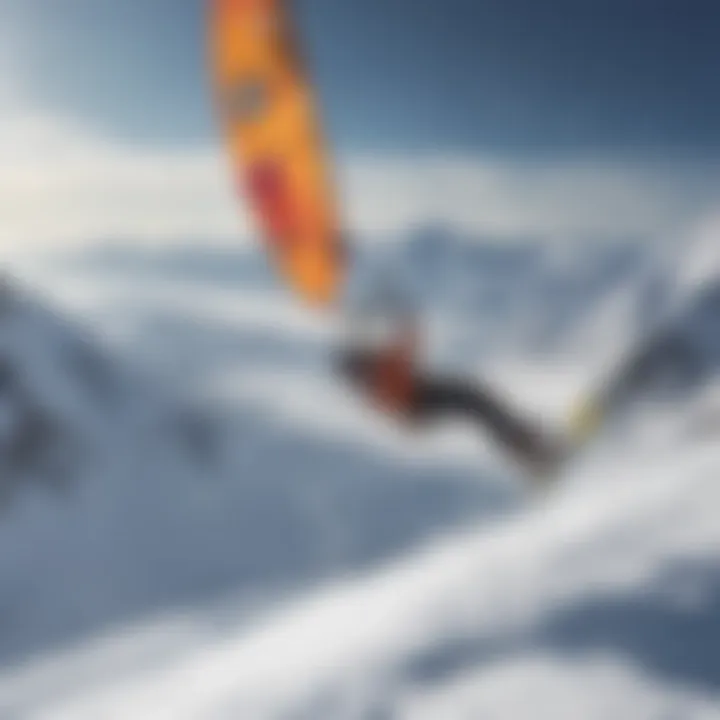 A skilled individual showcasing advanced snow kiting techniques against a backdrop of mountains.