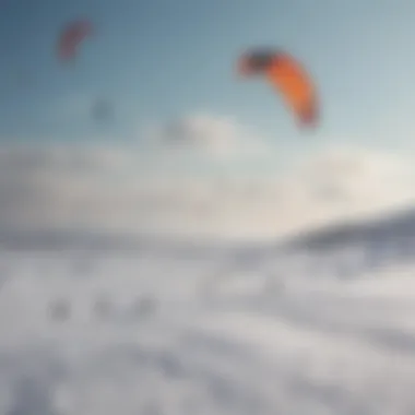 A group of kite surfers enjoying a winter day on the slopes