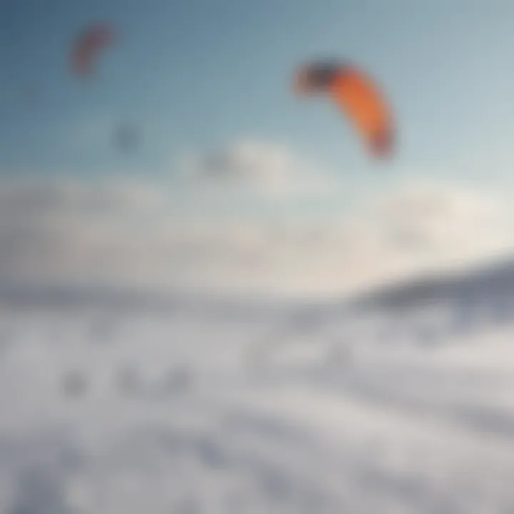 A group of kite surfers enjoying a winter day on the slopes