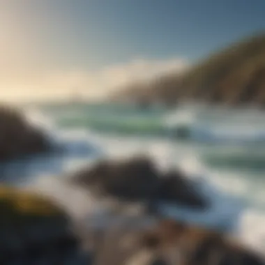 Rocky shoreline with waves crashing at Bodega Bay