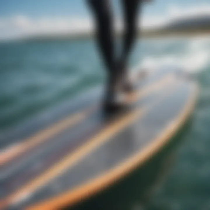 Close-up of a hydrofoil board demonstrating its intricate design and craftsmanship