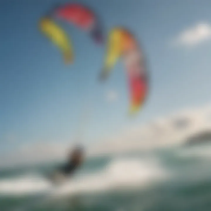 An aerial shot of kiteboarders using pigtail kites in dynamic conditions.