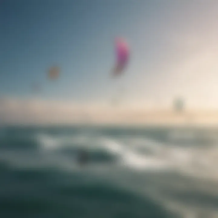 An aerial view of a group of wind surfers enjoying a day on the water