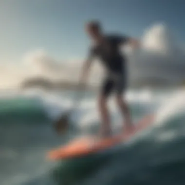 A foil stand up paddle board navigating through choppy waves