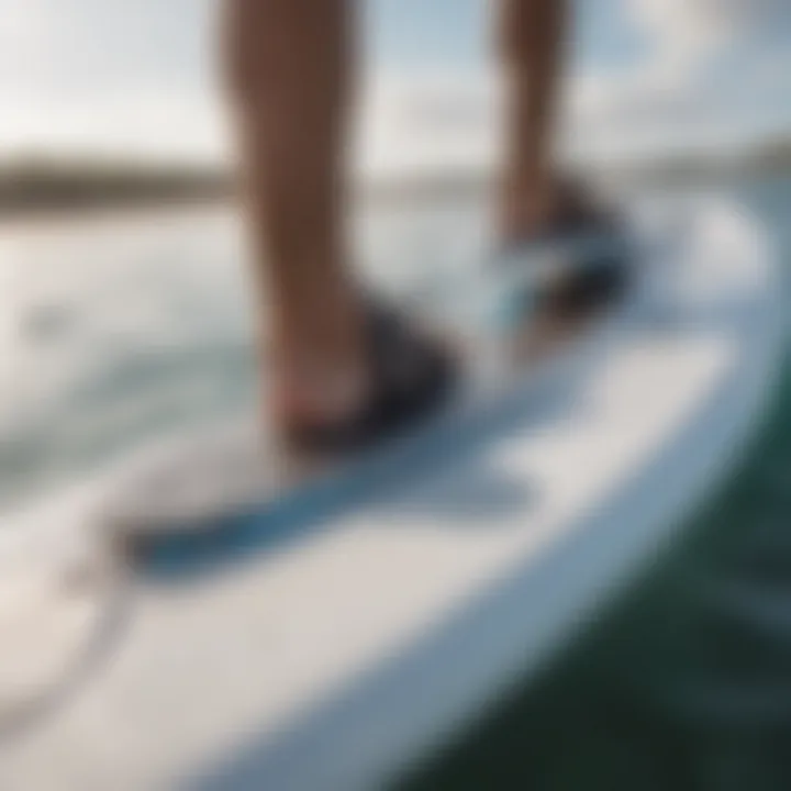 Close-up of the innovative foil mechanism attached to a stand up paddle board