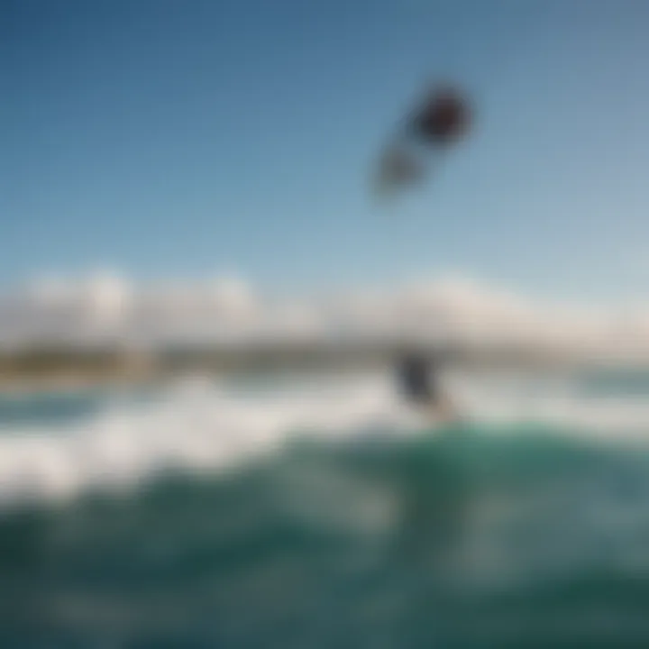 A vibrant kiteboarding scene with enthusiasts enjoying the sport