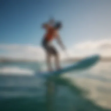 A stunning view of a hydrofoil paddleboard gliding above the water