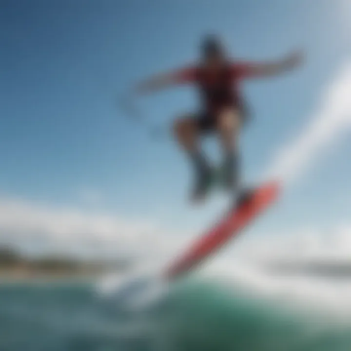 An expert demonstrating safety techniques for kiteboarding with hydrofoils