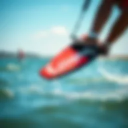 A close-up view of a slingshot foil board in action on the water