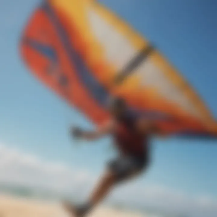 Close-up of kite equipment showing wear and tear