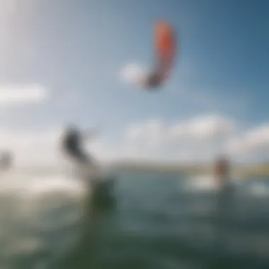 A group of kiteboarders enjoying a session on the water, demonstrating community engagement in the sport.