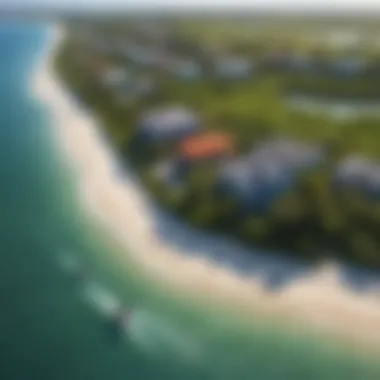 An aerial view of Tigertail Beach highlighting its unique geographical features.