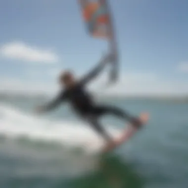 Kiteboarder executing a foiling maneuver