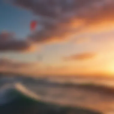 Kiteboarding at sunset with vibrant skies