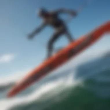 A close-up view of a high-performance hydrofoil kit designed for kiteboarding