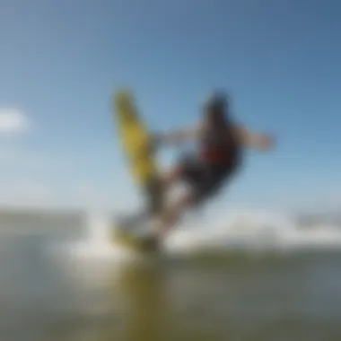 Kiteboarder riding the waves on a sunny day at Jekyll Island