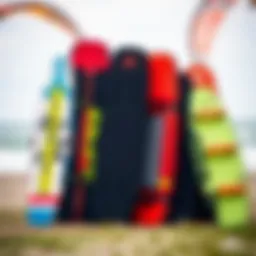 An assortment of kite board bags showcasing various styles and colors