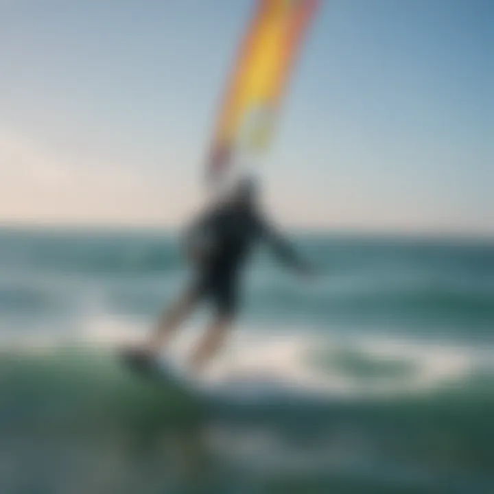 Instructor guiding a student during a kite surfing lesson on the water