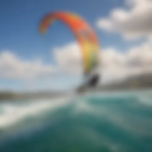 Stunning view of kite surfers gliding over Hawaiian waters