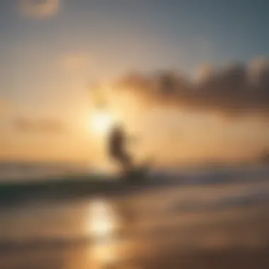 Kite surfers riding the waves during sunset in Tulum