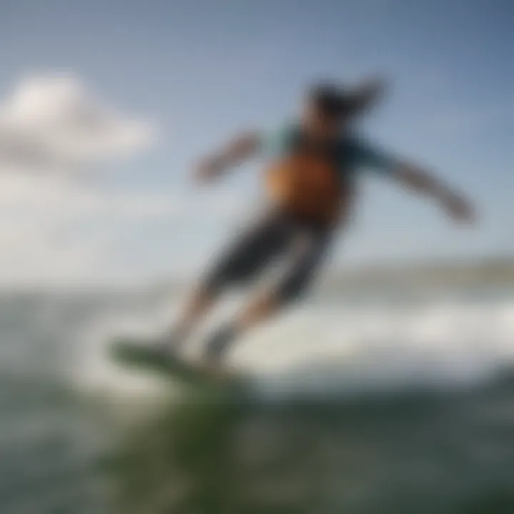 Kiteboarder navigating windy conditions