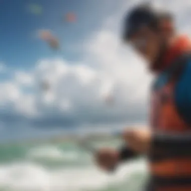 Kiteboarder examining weather data on a smartphone