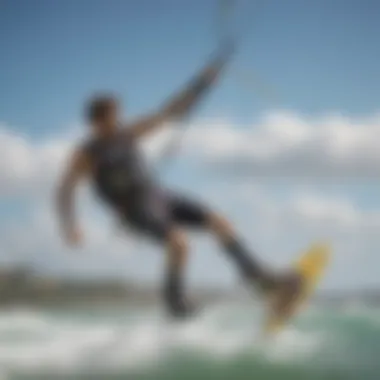 Detail of a kiteboarding session in action