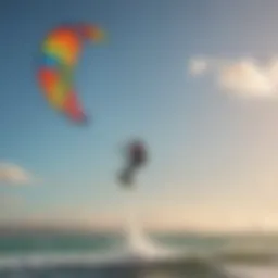 A vibrant kite soaring in the sky above a picturesque beach