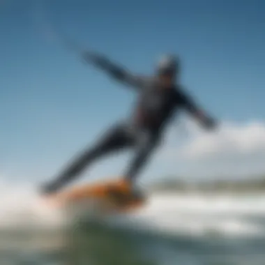 Kiteboarder wearing Manera wetsuit in action on the water