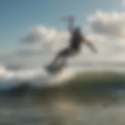 A kiteboarder soaring above the waves in the Outer Banks