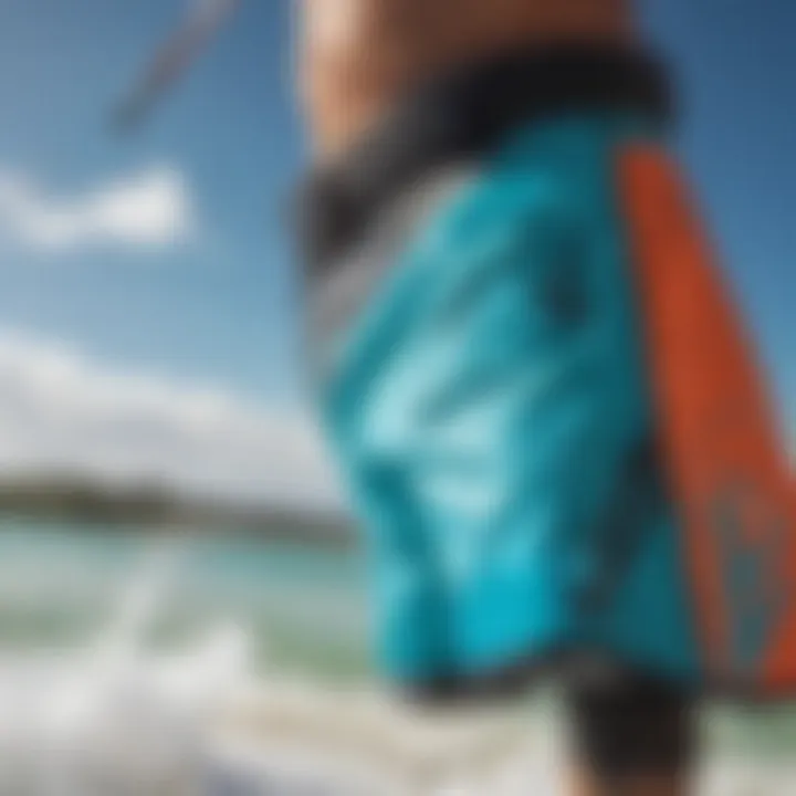 Close-up of advanced materials used in kiteboarding shorts