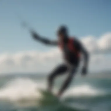 Kiteboarder wearing a wetsuit in action